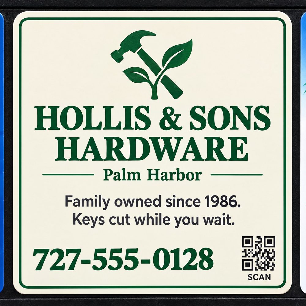 A clean sponsor ad panel for a family hardware store on a StreetSpan board