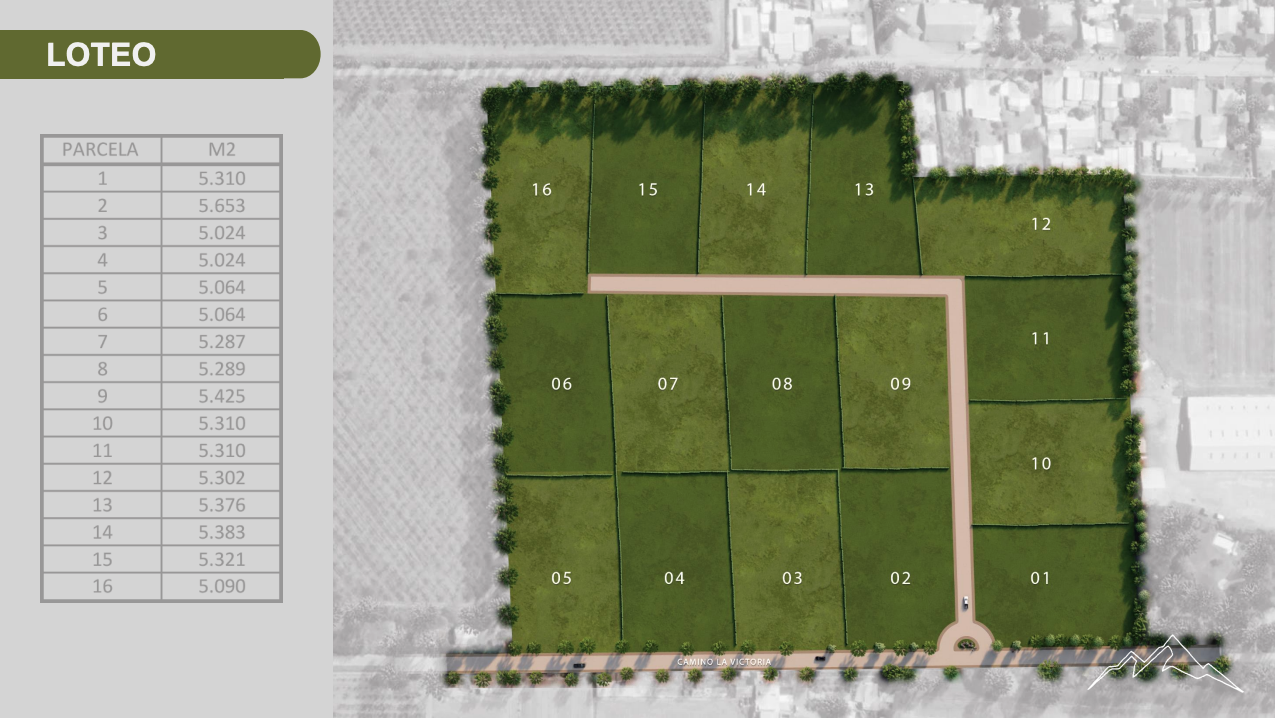 Plano de loteo El Silo · 16 parcelas con superficies por parcela