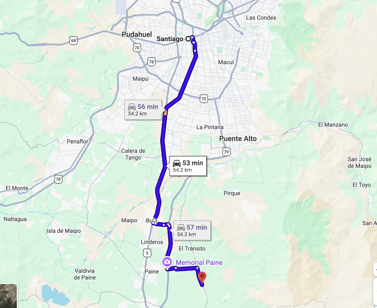 Ruta Santiago a El Silo · 53 minutos por Ruta 5 Sur
