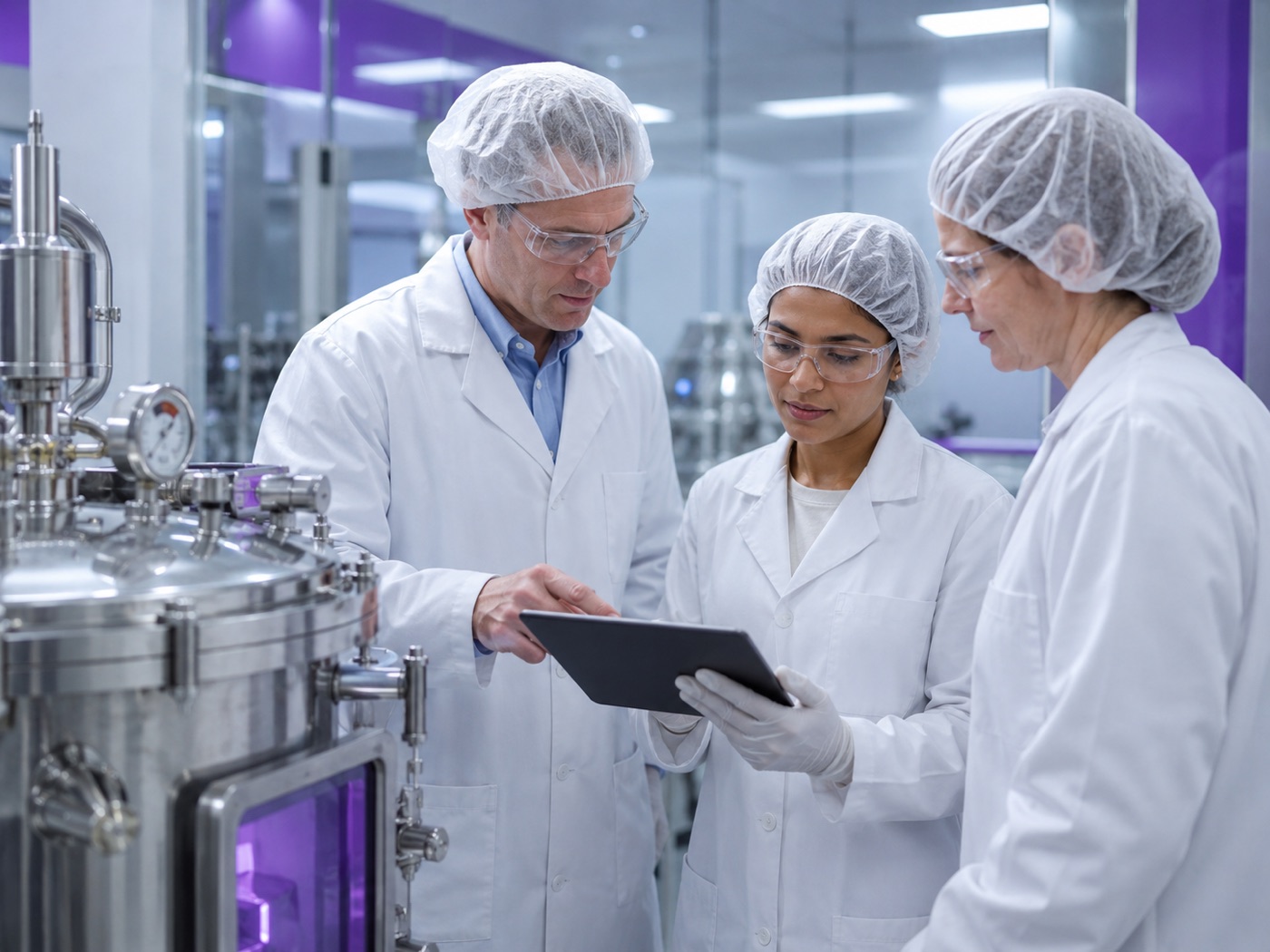 Validation and CQV team in a pharmaceutical cleanroom