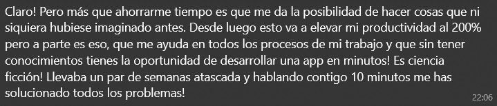 Mensaje de una alumna de Impulso IA