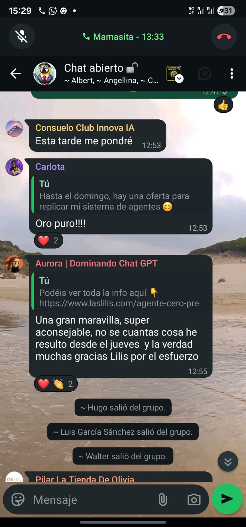 Mensaje real sobre el uso cotidiano de agentes de IA