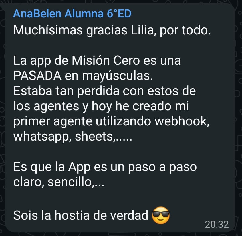 Mensaje real de una participante utilizando agentes de IA