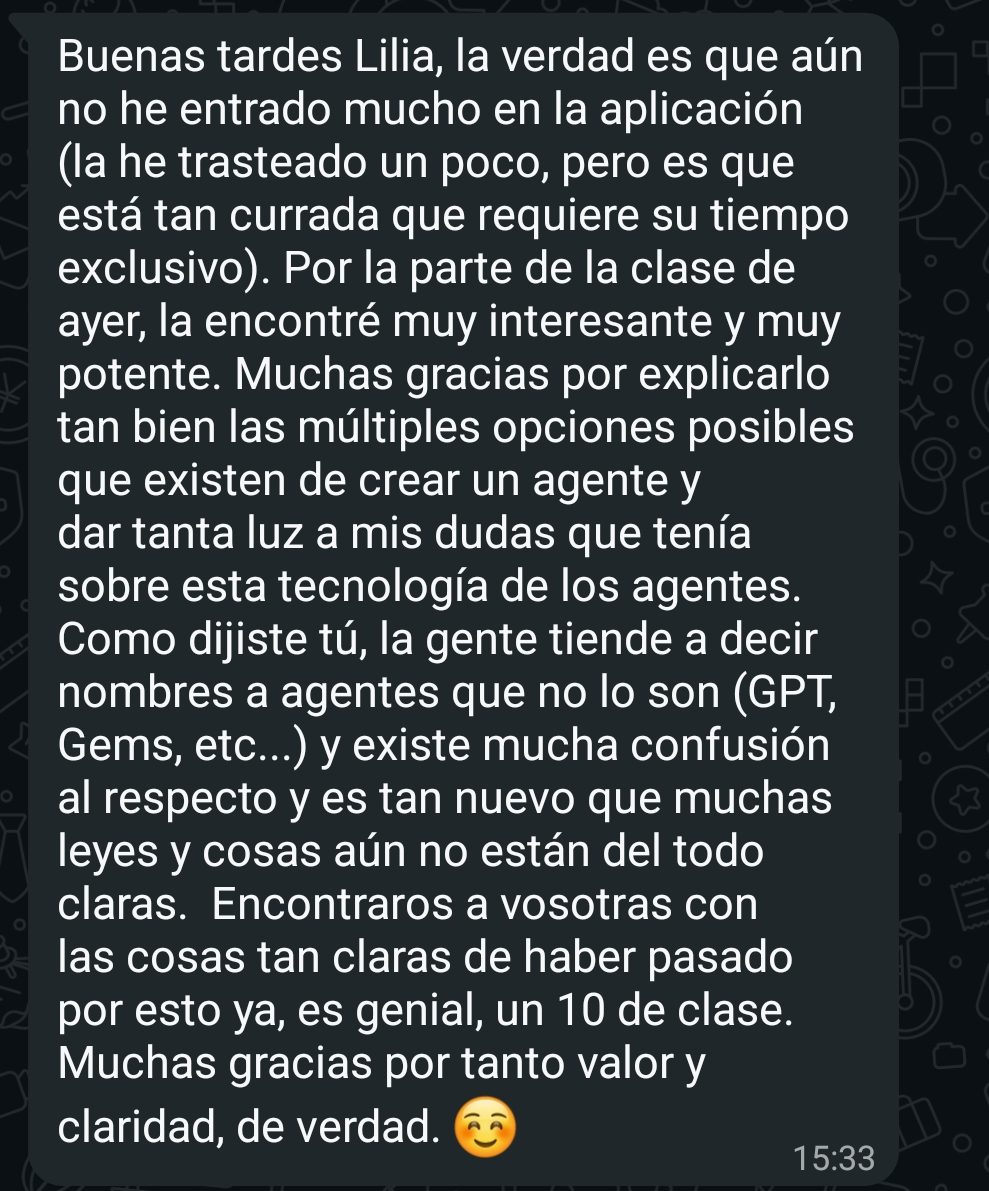 Mensaje de una participante sobre sus agentes de inteligencia artificial