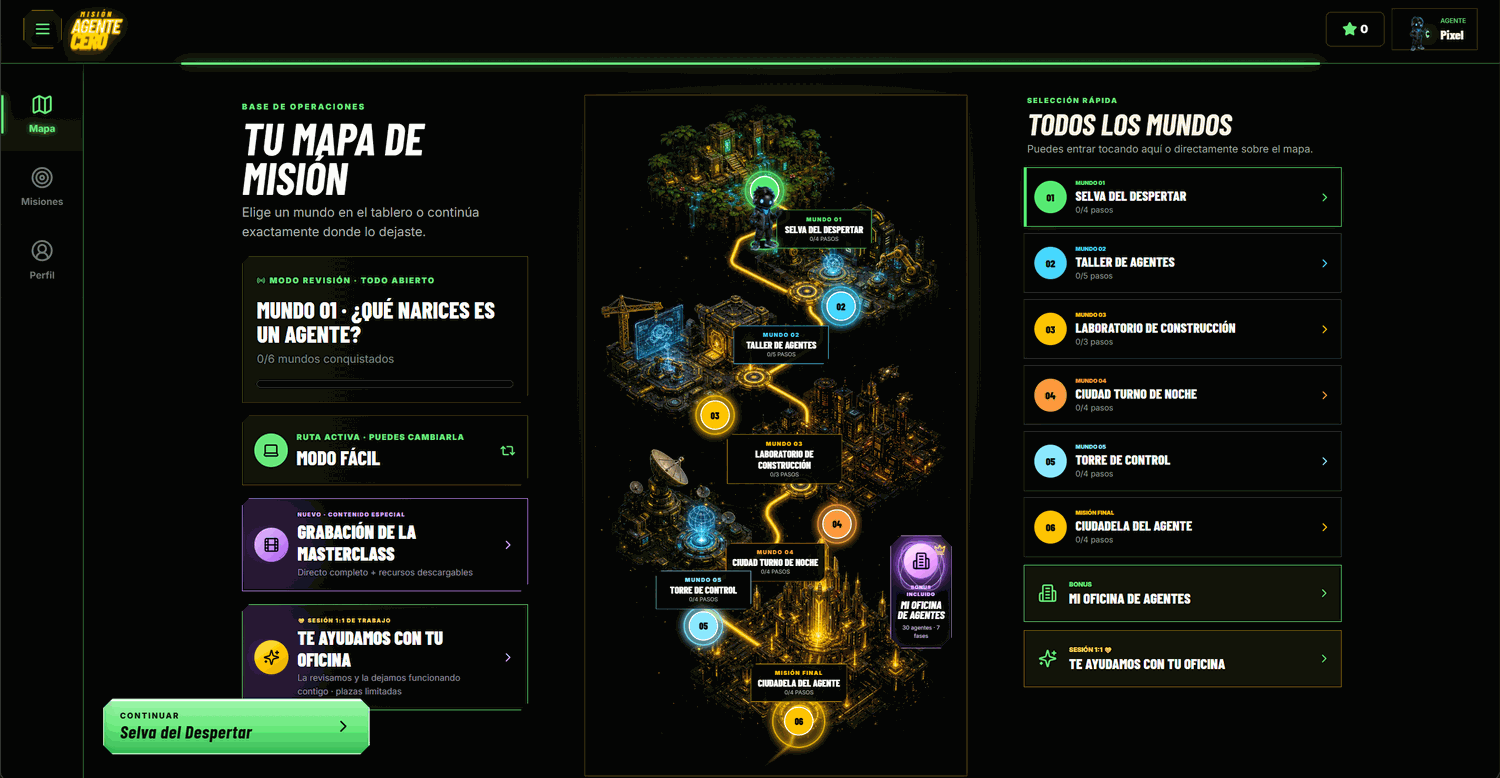 Aplicación Misión Agente Cero por dentro, con sus mundos y rutas guiadas