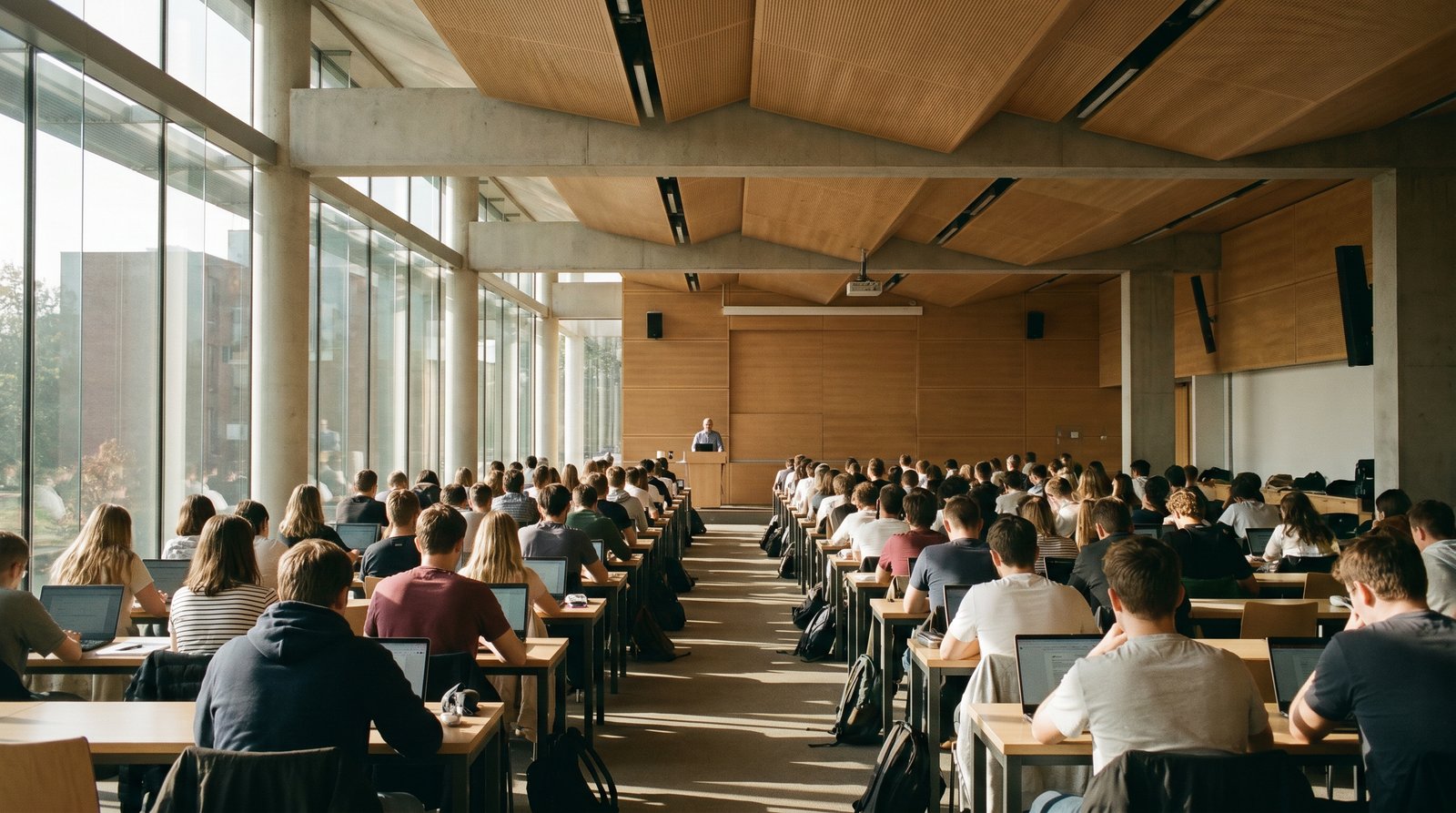 Aula de universidad privada llena de alumnos