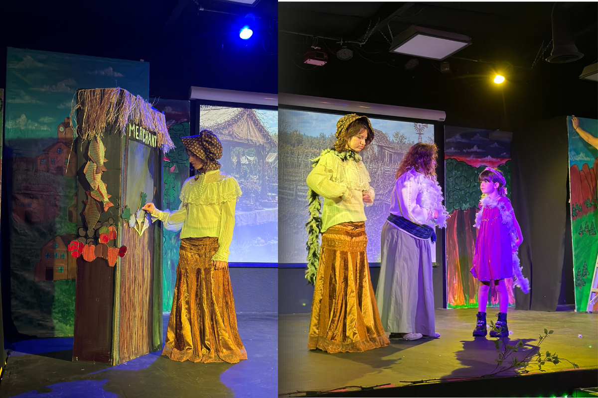 A diverse group of students collaborating on a creative arts project, expressing themselves through visual and performing arts in an inclusive learning environment.