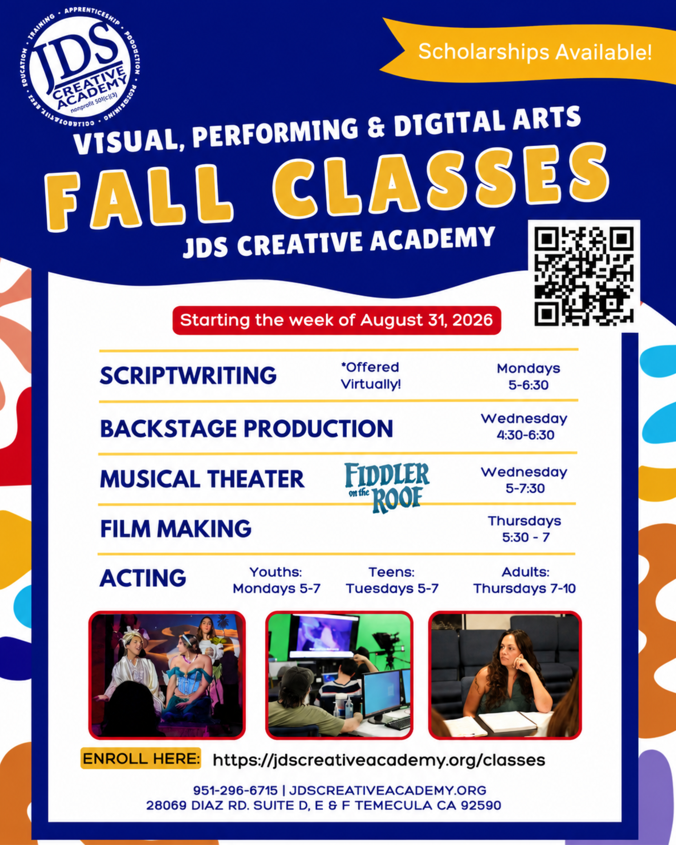 JDS Creative Academy students developing multiple creative skills through performing arts and video production in Temecula.