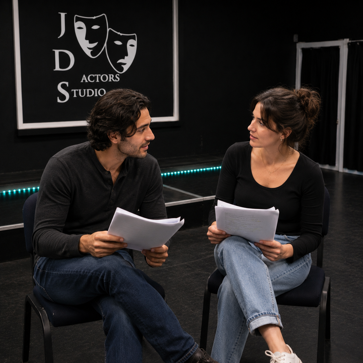 Young actors practicing scene work and communication at JDS Creative Academy