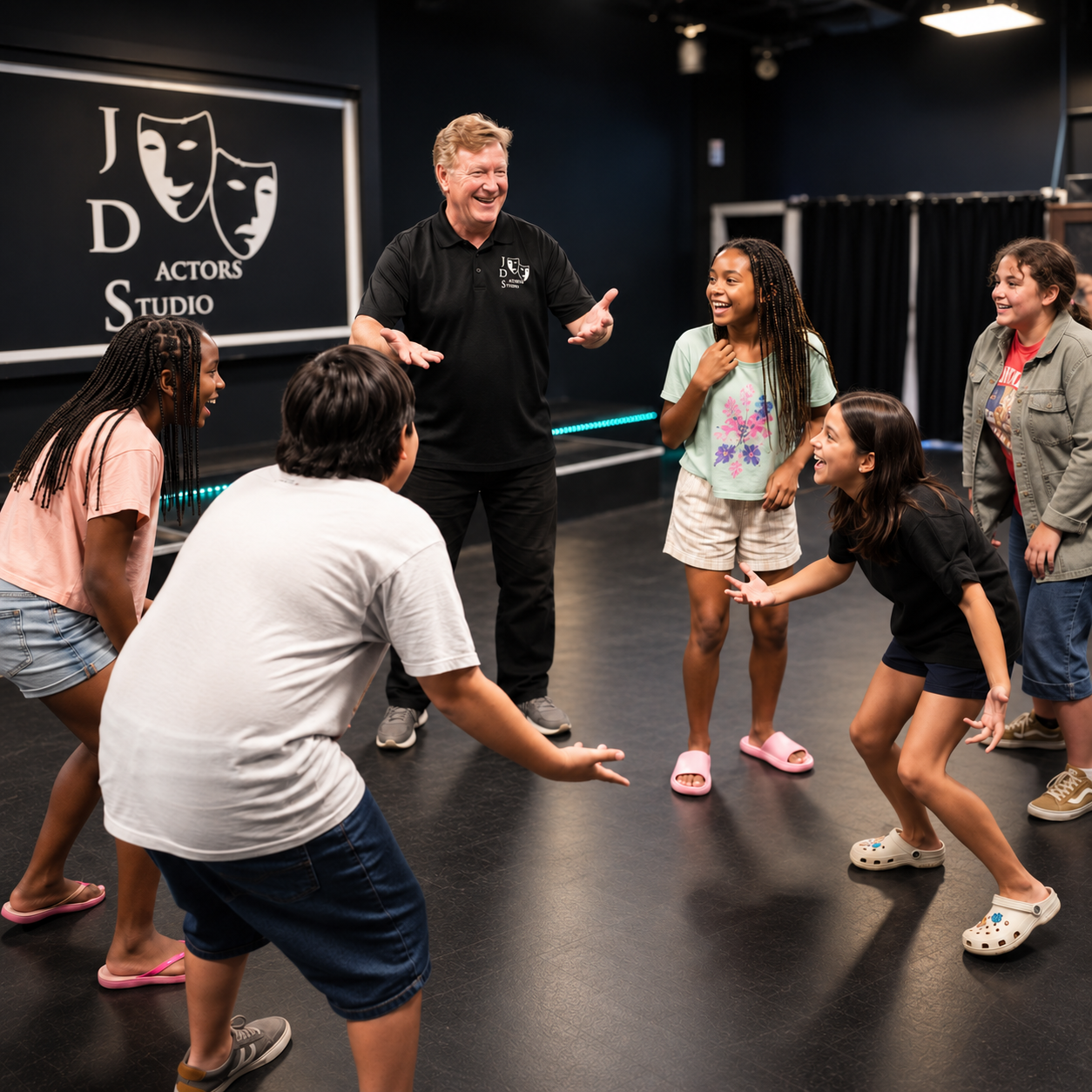 Students taking part in a group acting exercise in Temecula