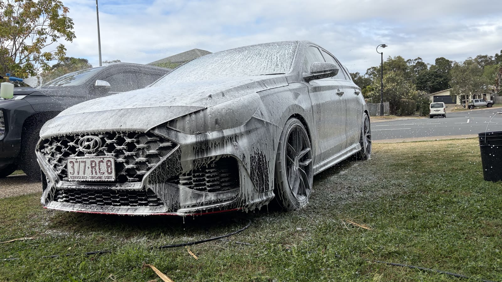Hyundai getting a snow foam wash by Waddles Detailing