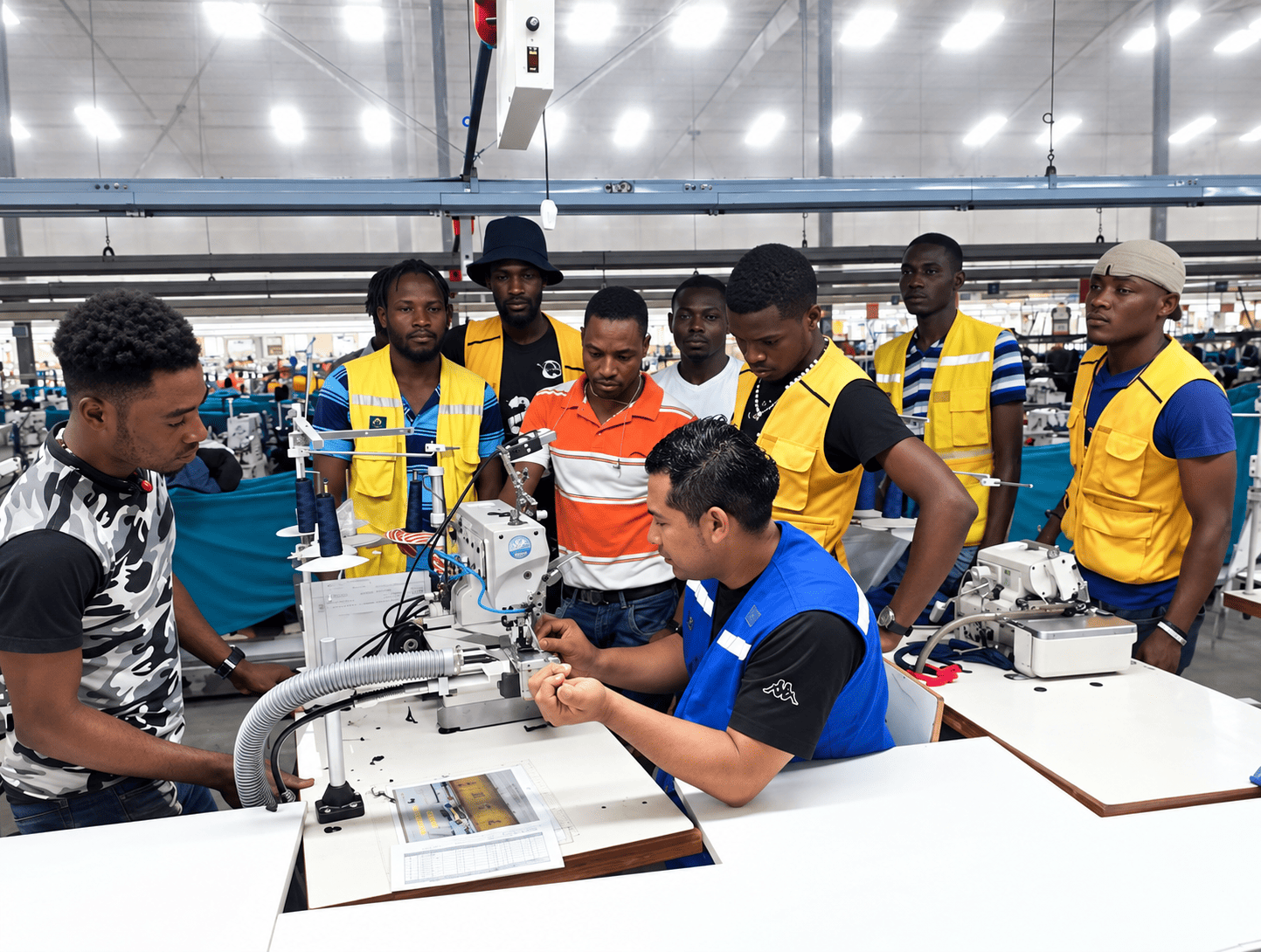 Meneces technician working on an industrial sewing machine