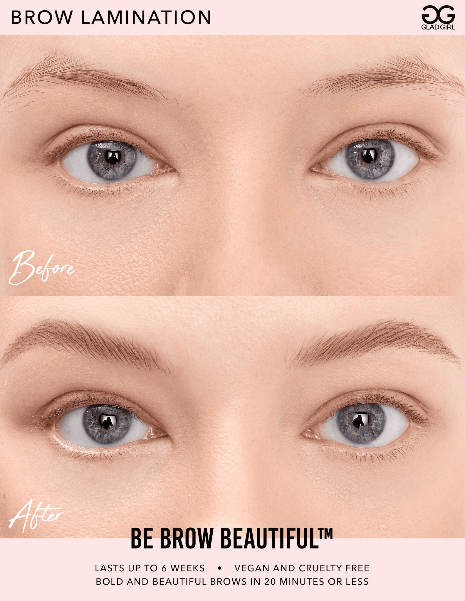 Brow lamination before and after results at Gaia Organic Nails