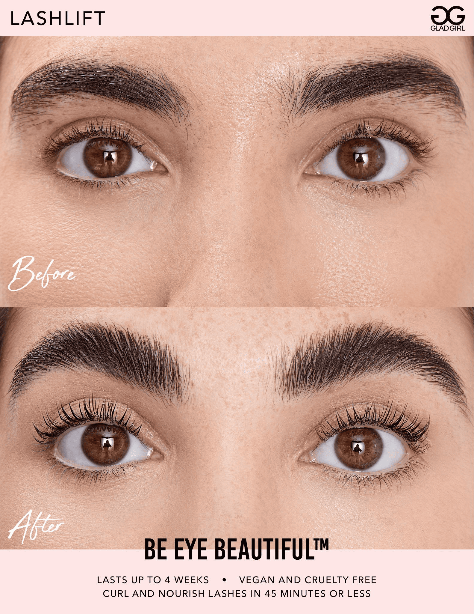 Lash lift before and after results at Gaia Organic Nails