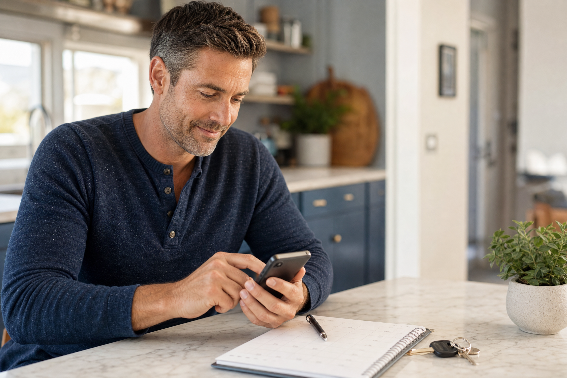 Homeowner booking an HVAC service visit on a smartphone with MOLA AI Concierge support
