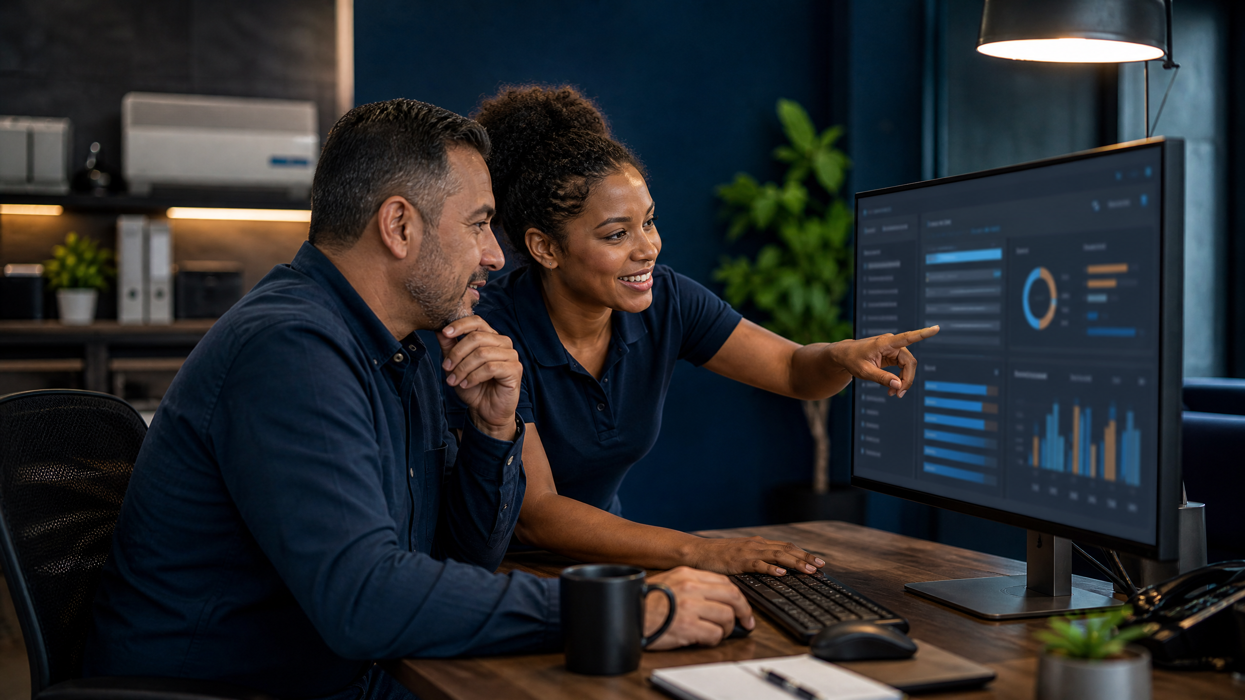 Service business owner viewing MOLA CRM pipeline with AI Reception leads, appointment bookings, and follow-up automation