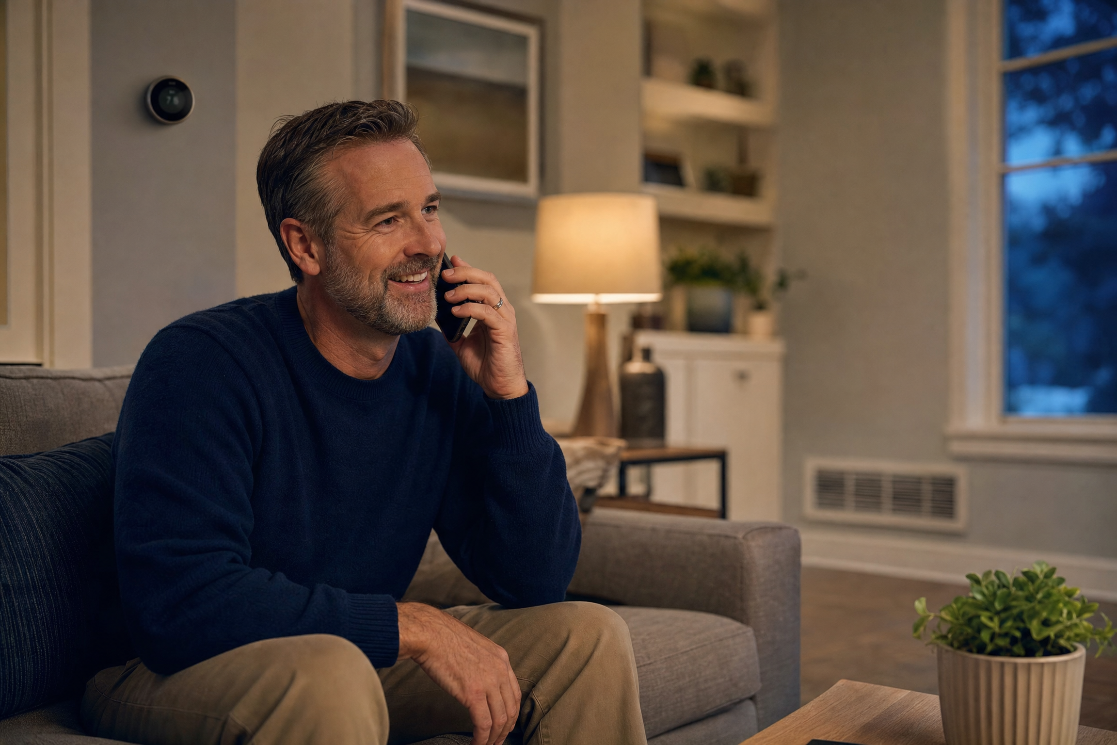Homeowner calling an HVAC service business while MOLA AI Reception captures the request after hours