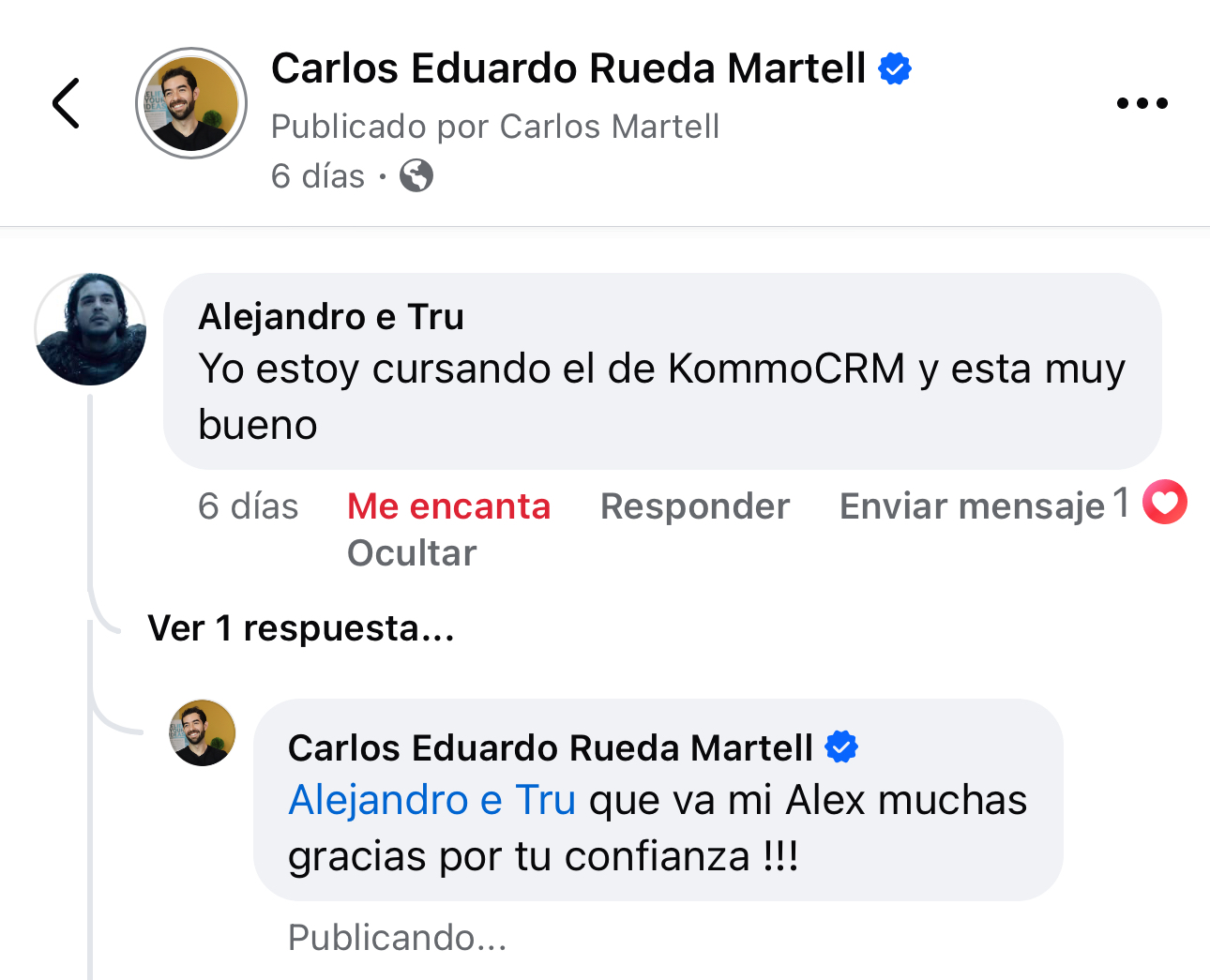 Testimonio de Christian Pacheco: Compre el curso y me ha servido bastante. Eso del CRM lo cambia todo. RECOMENDABLE