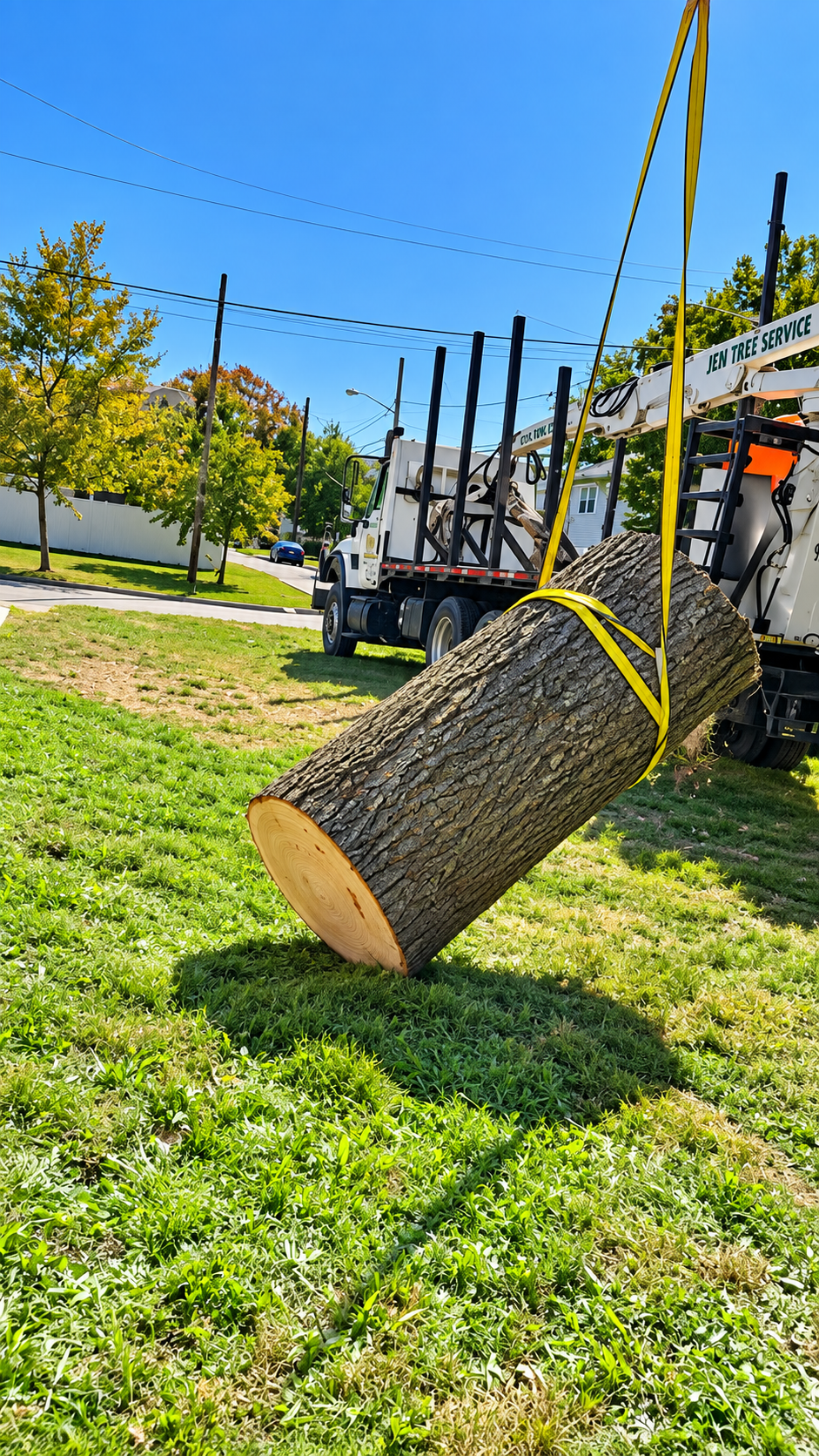 Crew removing large tree sections with a crane in Montclair, NJ