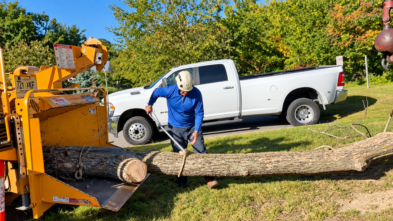 Crane-assisted tree removal project in Montclair, NJ