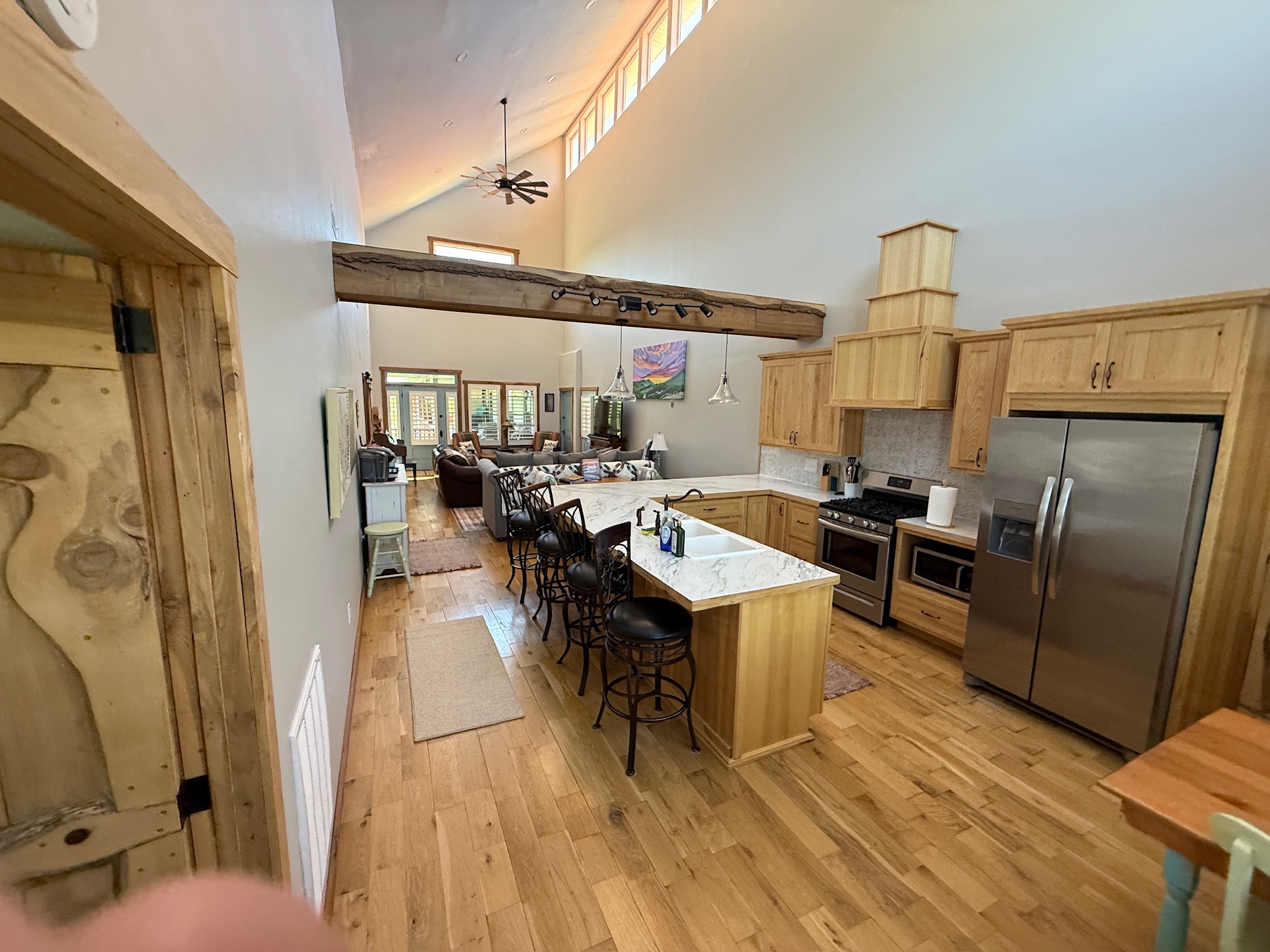 Cozy Mountain Guest House interior with brick fireplace at Pride's Mountain farm stay in Virginia