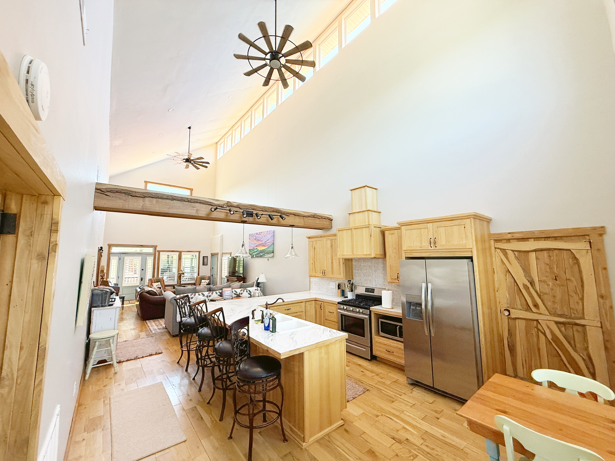Interior of the Mountain Guest House at Pride's Mountain — a secluded Virginia mountain cabin with brick fireplace