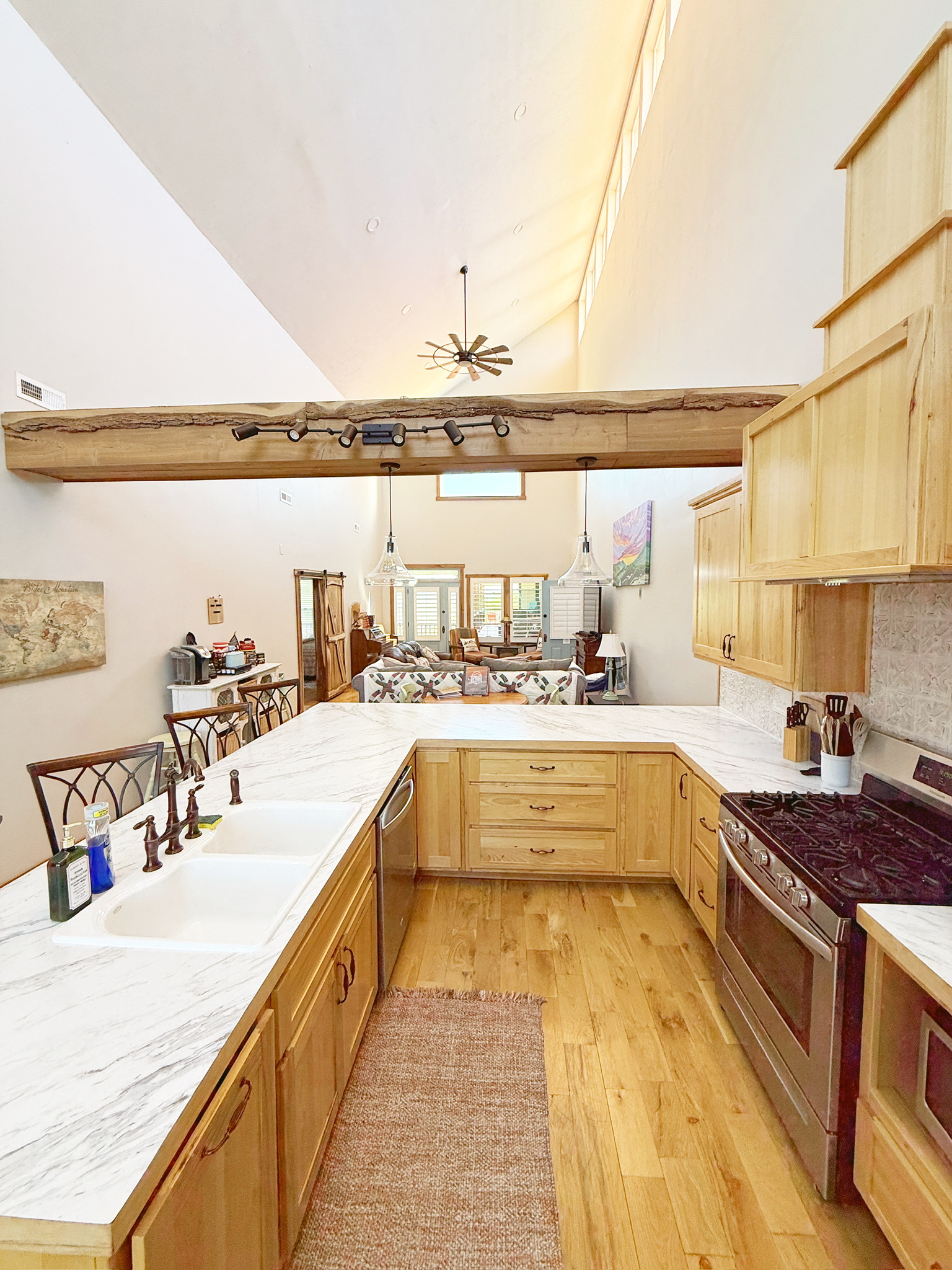 Fully equipped kitchen in the Mountain Guest House at Pride's Mountain, a Virginia cabin rental with full kitchen