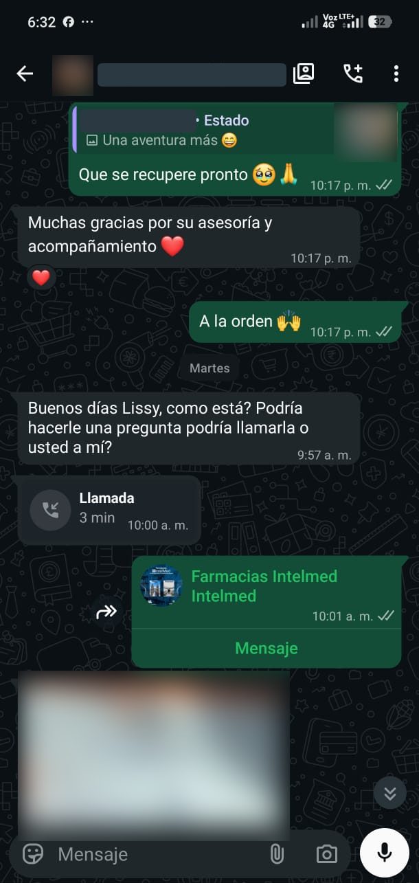 Conversación de WhatsApp: coordinación de una cirugía