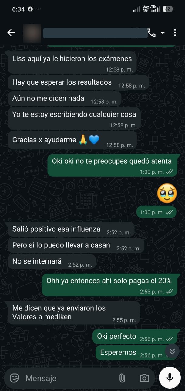 Conversación de WhatsApp: seguimiento de exámenes y copago