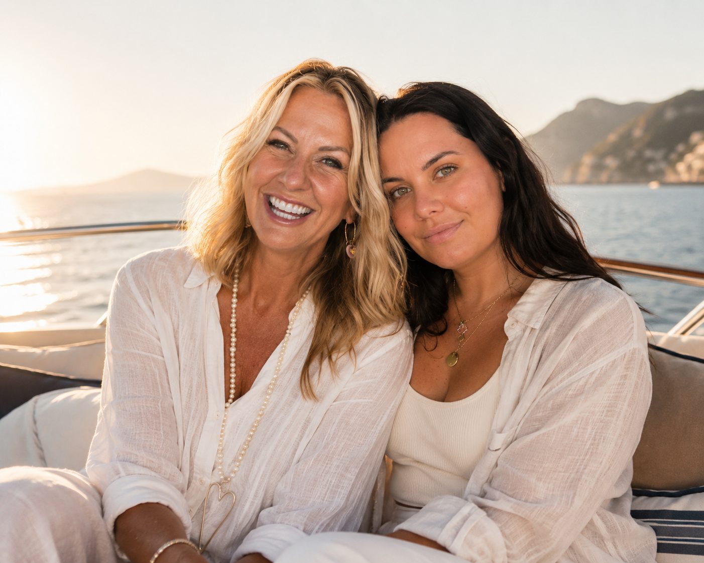 Hannah and Dr. Kelsey Keeley together on the water at golden hour