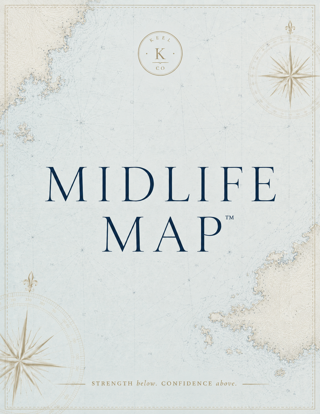 The Midlife Map workbook, a vintage coastal chart cover in pale blue and gold