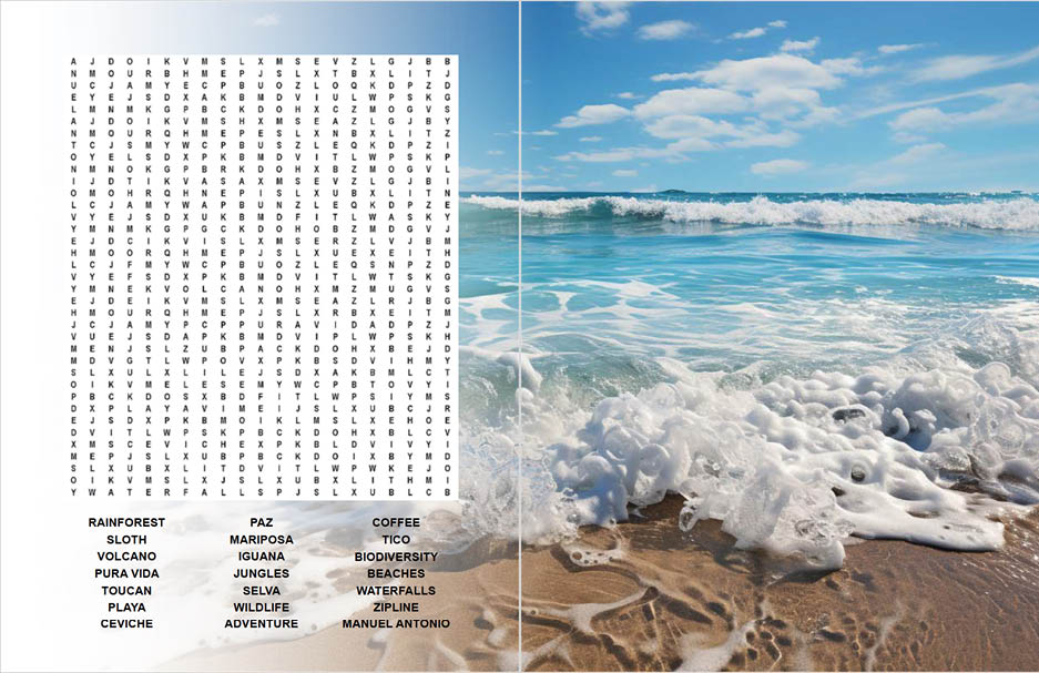 Costa Rica activity book — word search spread