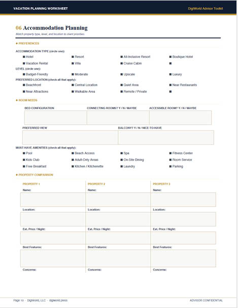 Travel Advisor Blueprint — accommodation planning form