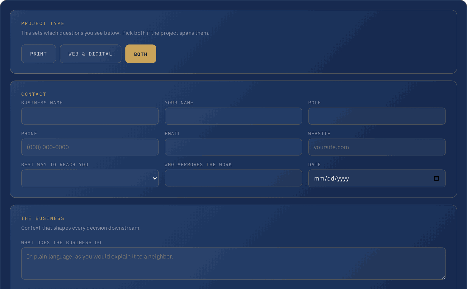 Project Intake and Discovery form