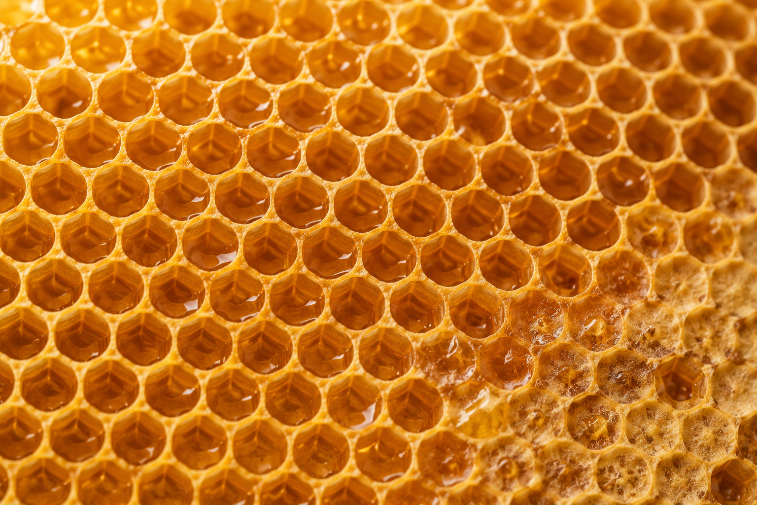 Honeycomb cells filled with honey