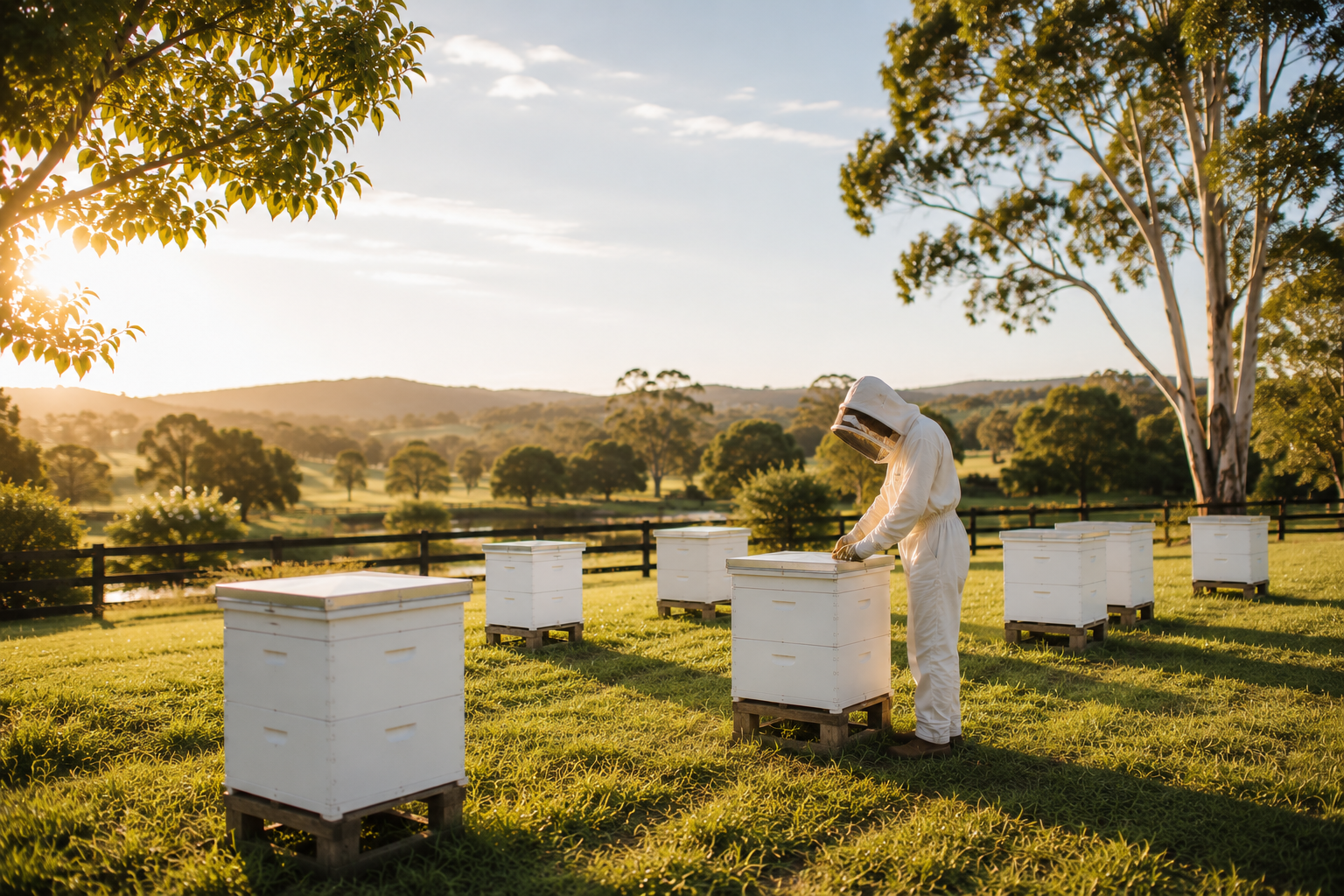 Beekeeper inspecting hive frame