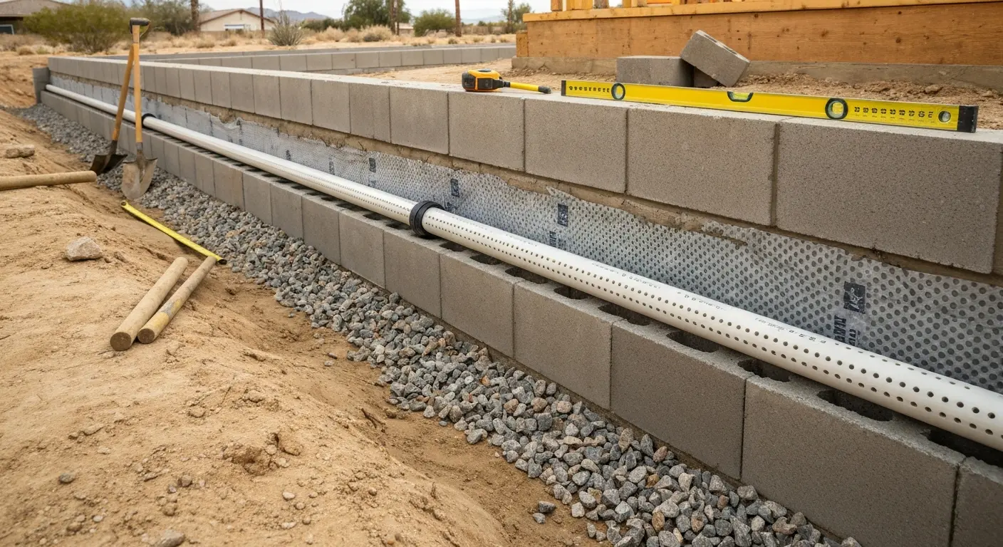Block wall with drainage system