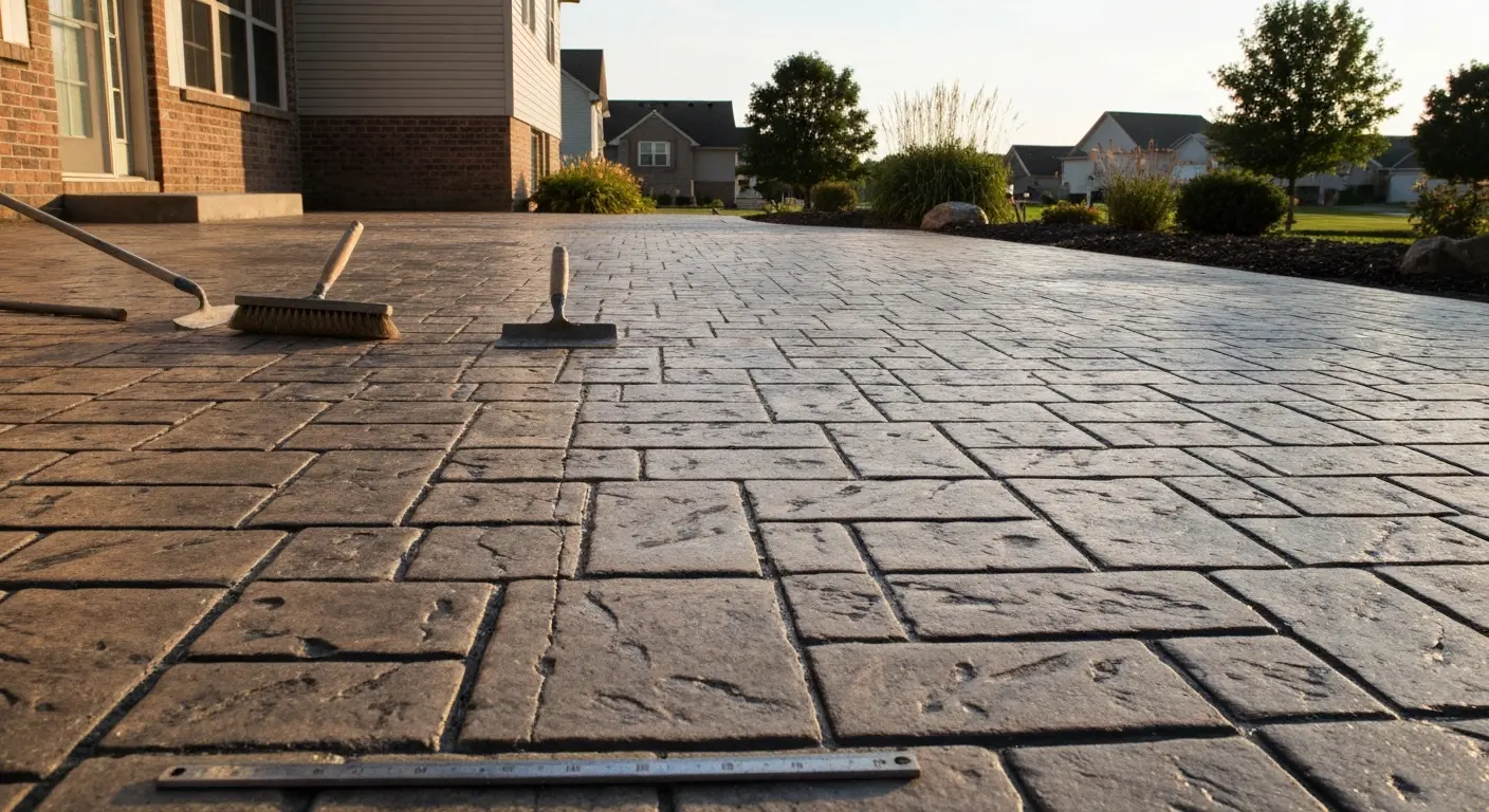 Stamped concrete with brick pattern