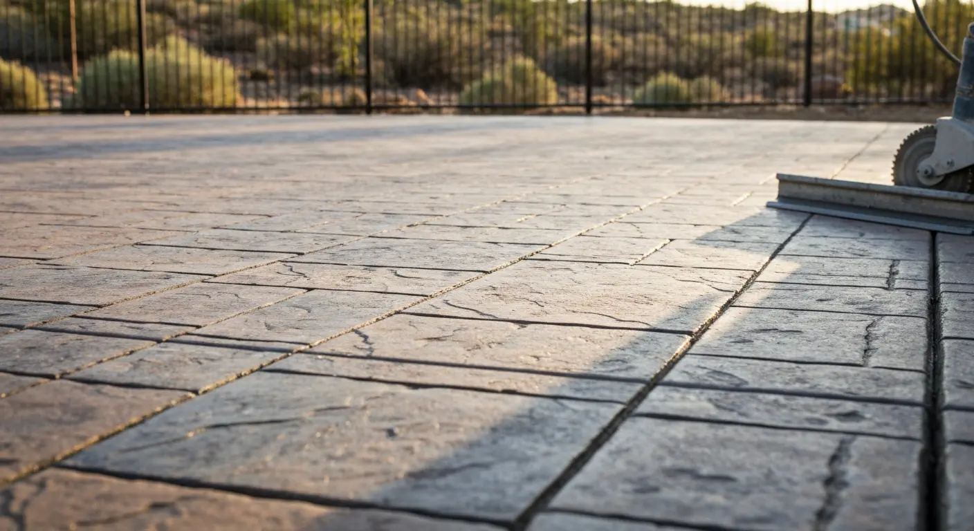 Stamped concrete patio with stone pattern