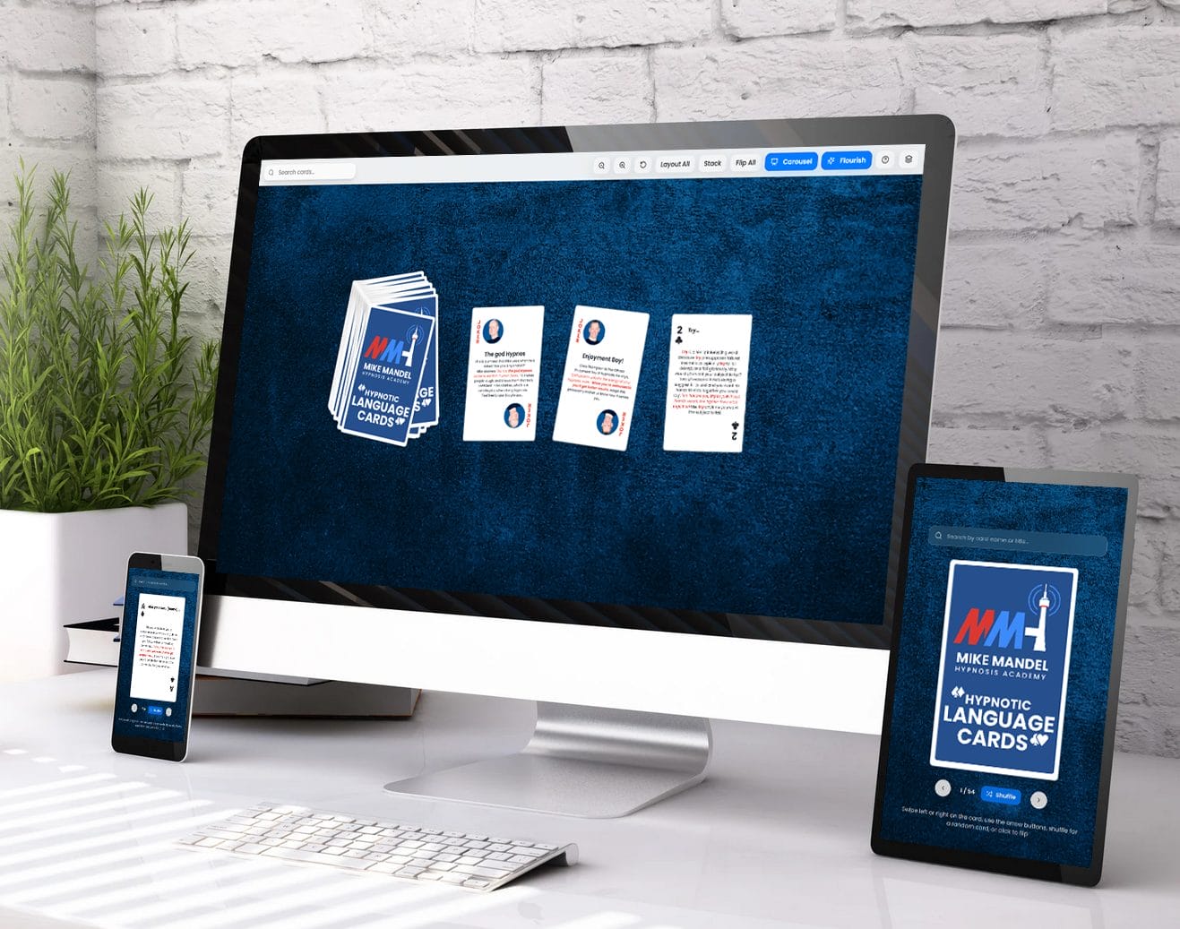 Mike Mandel Hypnotic Language Cards — digital cards app on a phone and tablet