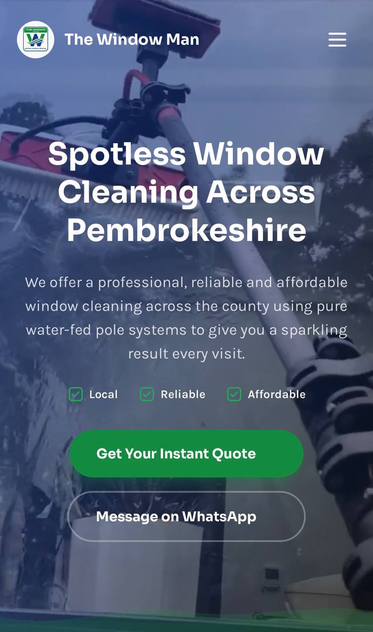 Window Man Pembs website on mobile