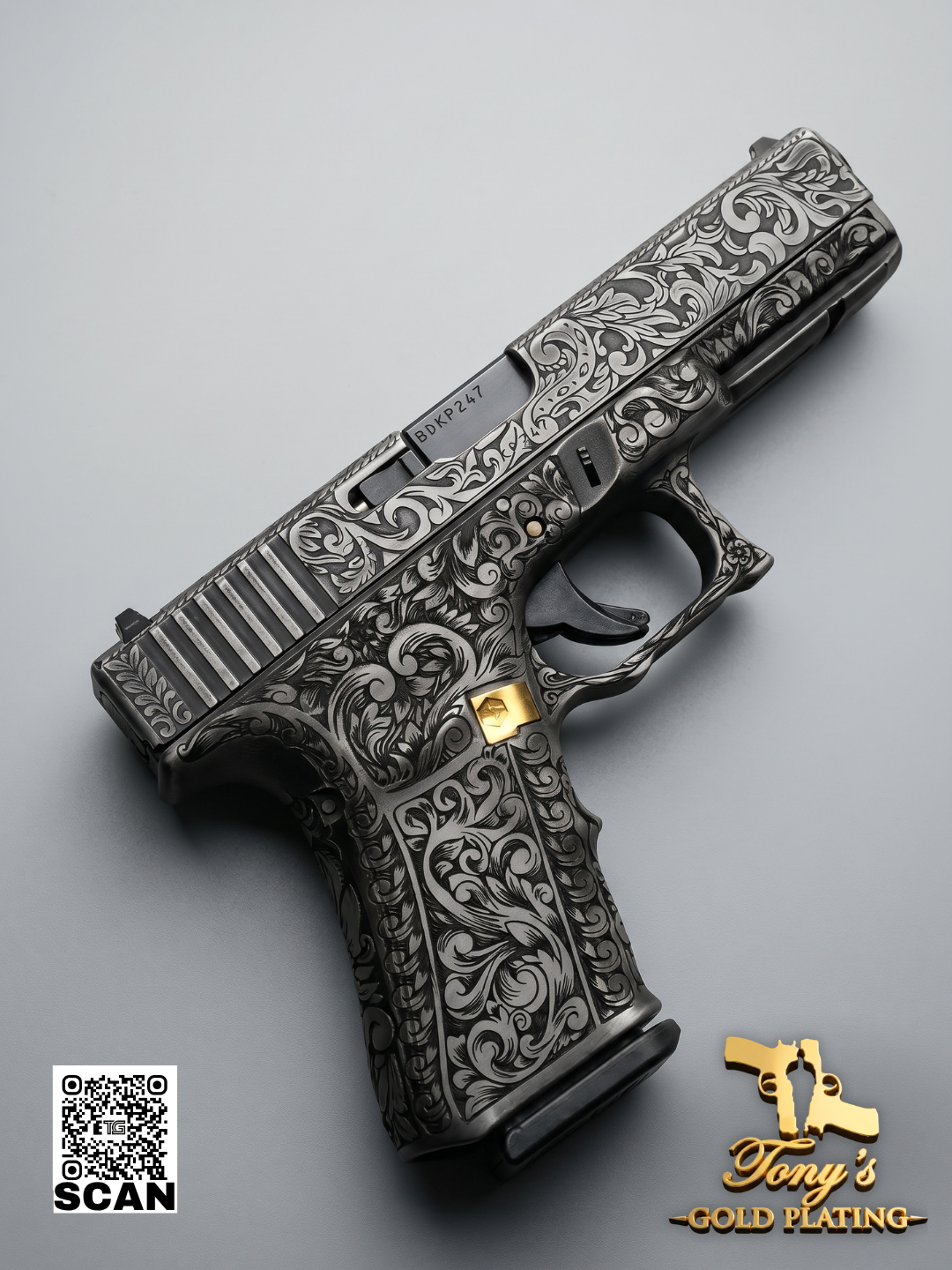 Finished custom 24k gold-plated, nickel-plated, or hand-engraved firearm by Tony's Gold Plating — commission photo 6