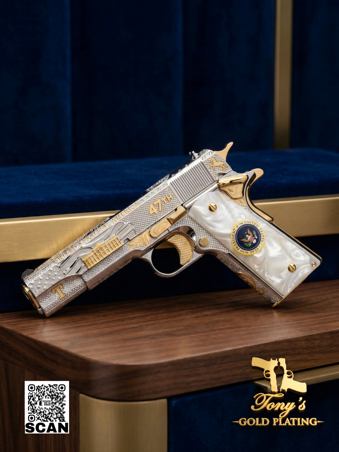 Finished custom 24k gold-plated, nickel-plated, or hand-engraved firearm by Tony's Gold Plating — commission photo 7