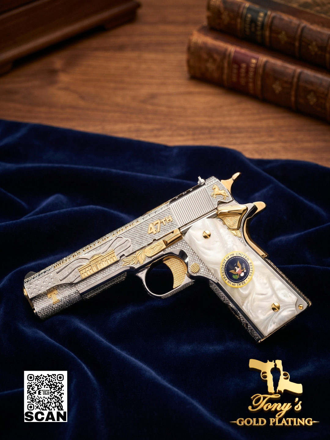 Finished custom 24k gold-plated, nickel-plated, or hand-engraved firearm by Tony's Gold Plating — commission photo 5