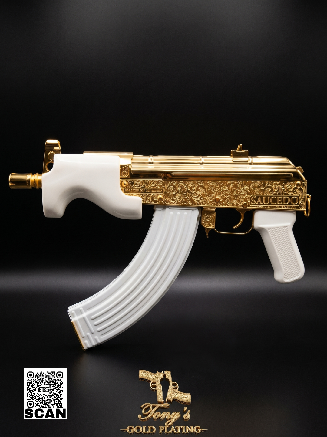 Finished custom 24k gold-plated, nickel-plated, or hand-engraved firearm by Tony's Gold Plating — commission photo 2