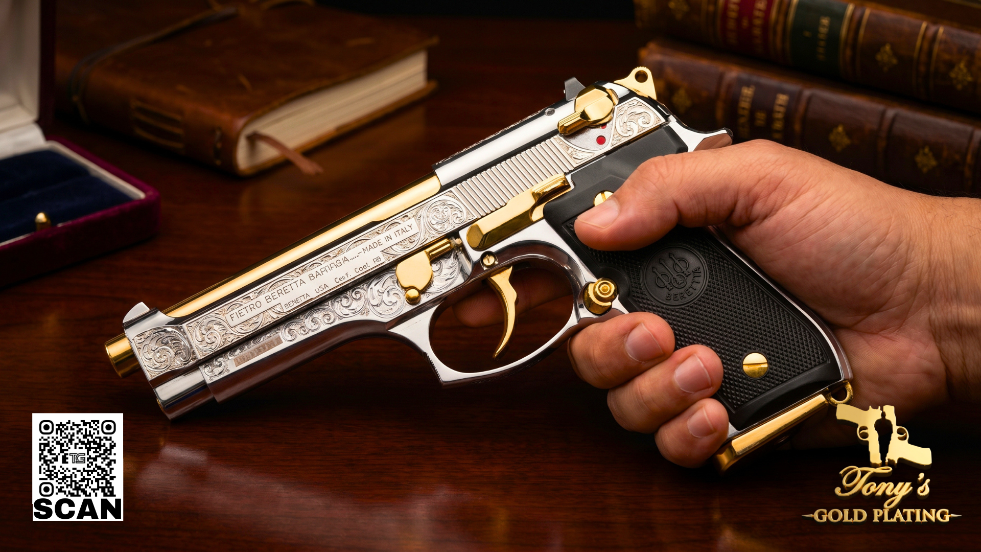 Finished custom 24k gold-plated, nickel-plated, or hand-engraved firearm by Tony's Gold Plating — commission photo 18