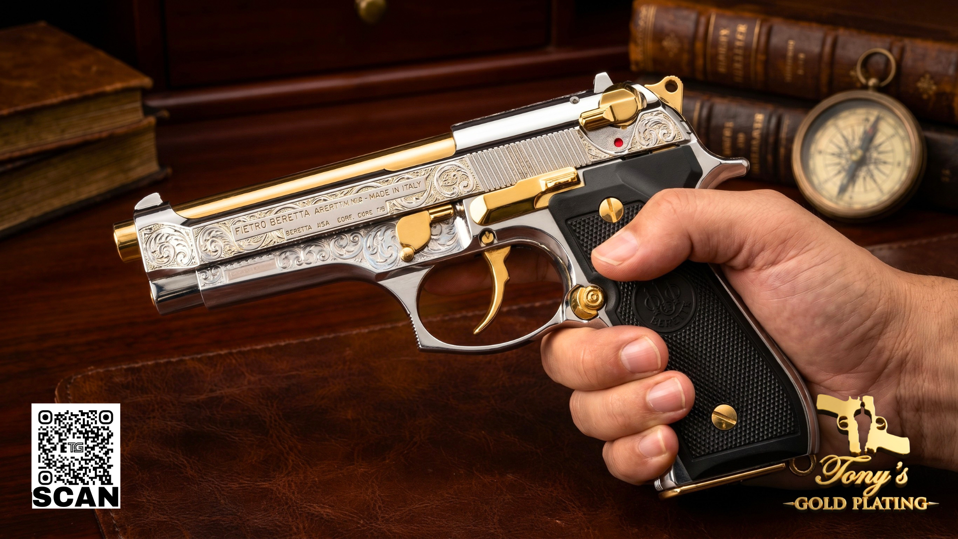 Finished custom 24k gold-plated, nickel-plated, or hand-engraved firearm by Tony's Gold Plating — commission photo 21