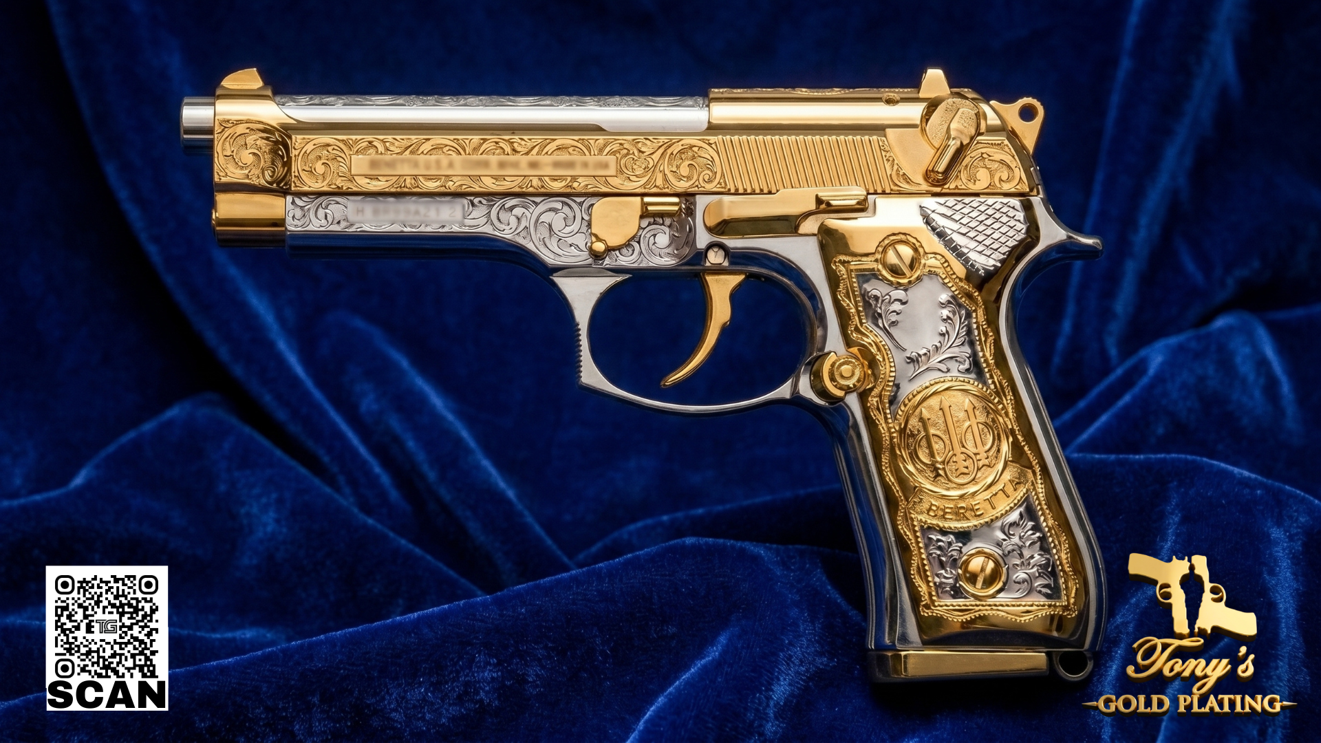 Finished custom 24k gold-plated, nickel-plated, or hand-engraved firearm by Tony's Gold Plating — commission photo 17