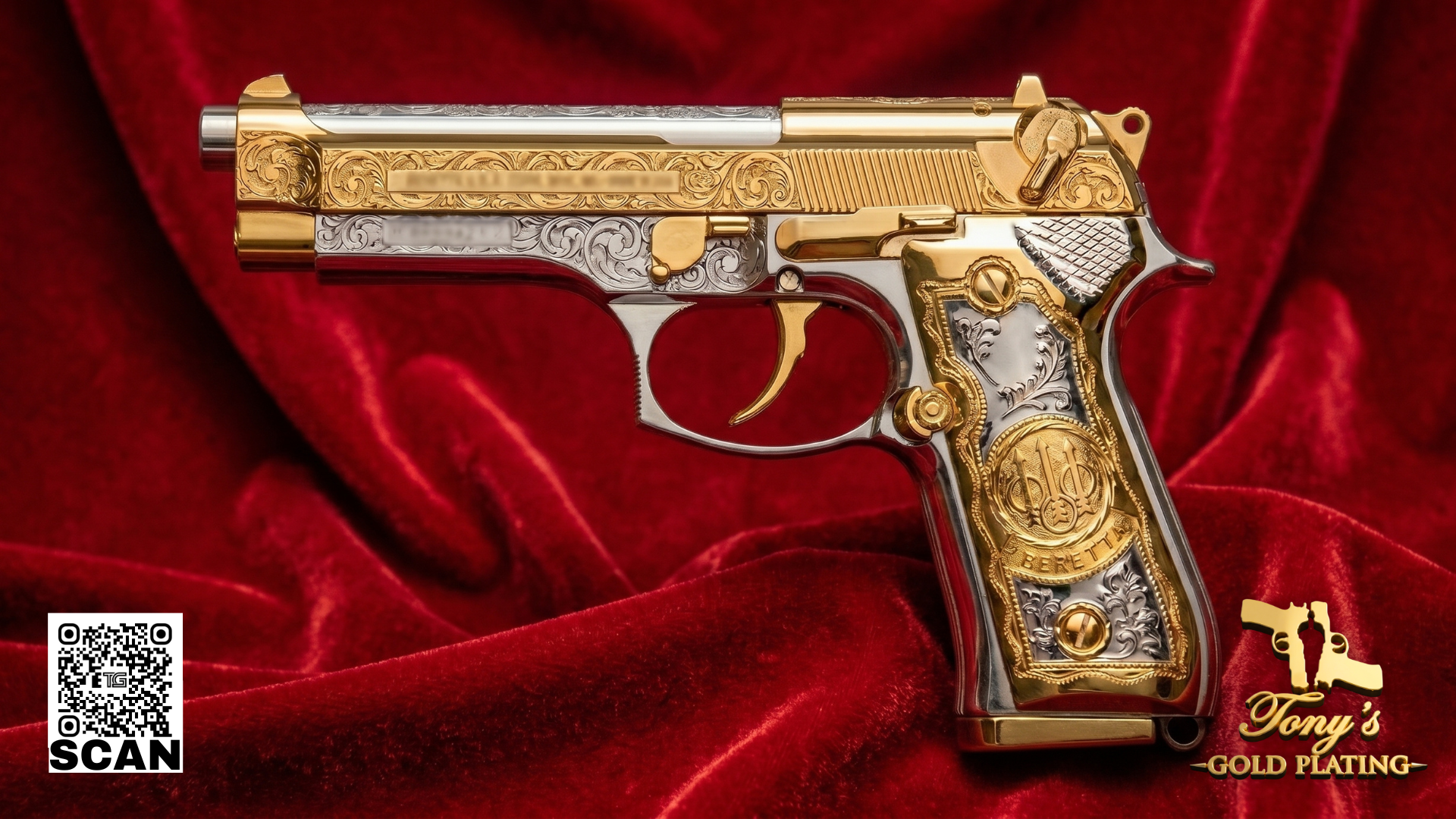 Finished custom 24k gold-plated, nickel-plated, or hand-engraved firearm by Tony's Gold Plating — commission photo 10