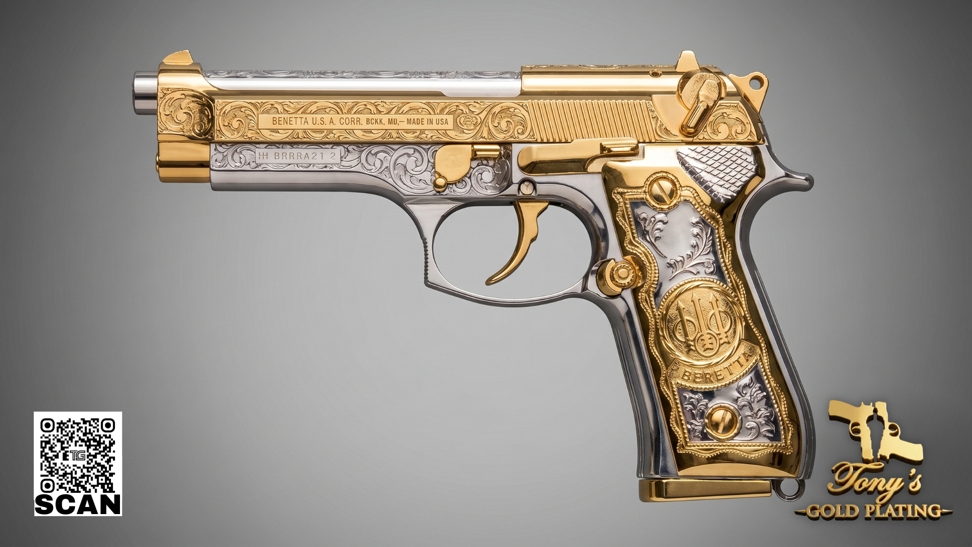 Finished custom 24k gold-plated, nickel-plated, or hand-engraved firearm by Tony's Gold Plating — commission photo 9
